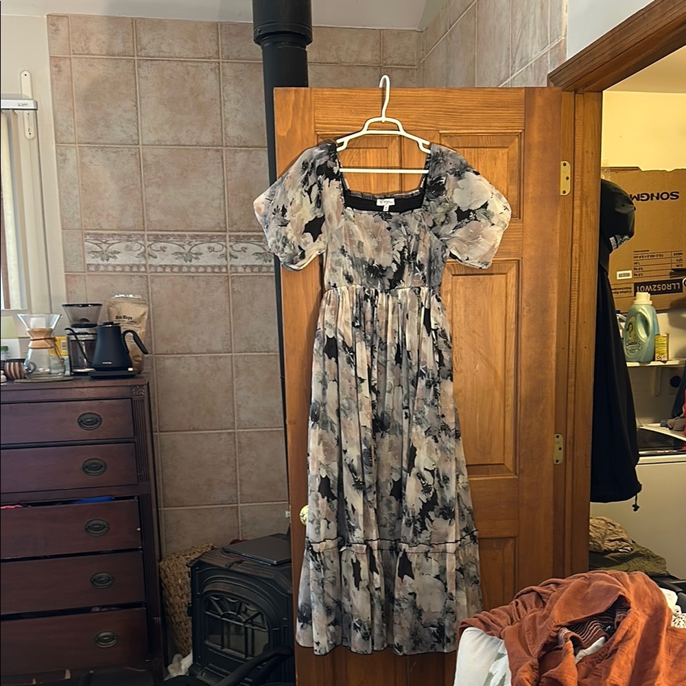 Floral Black and Gray Women's Dress